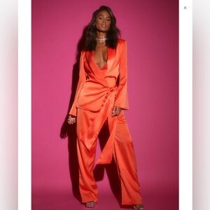 Satin Wide Leg Pant Suit